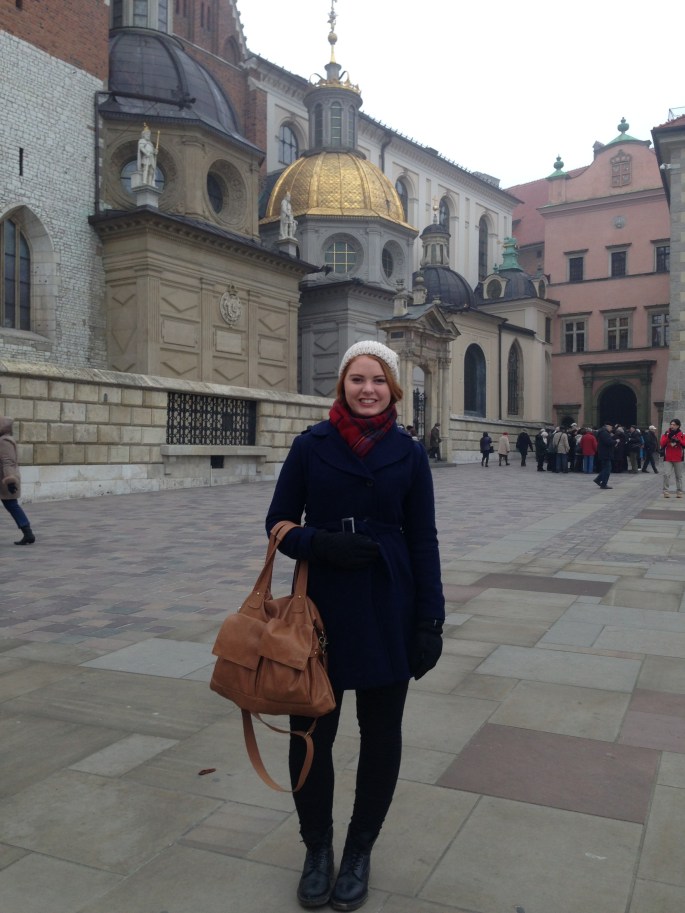 My other gorgeous Forever New coat, jeans, Docs, favourite scarf and beanie that I wore everywhere! - Krakow, Poland