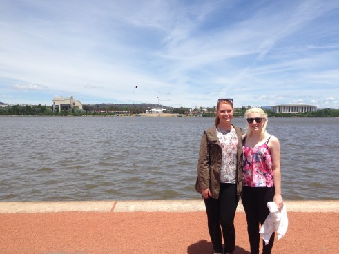 Jess and I checking out Lake Burley Griffin and views to Parliament House