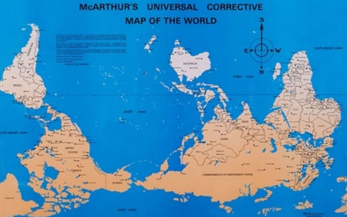 McArthur's Universal Corrective Map http://america.aljazeera.com/opinions/2014/2/maps-cartographycolonialismnortheurocentricglobe.html