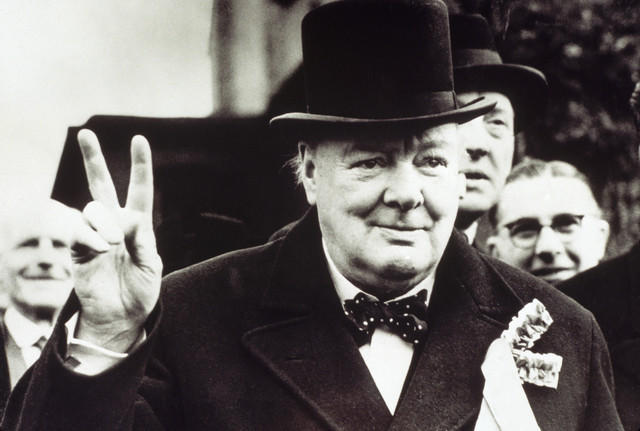 Winston Churchill peacing out. Source